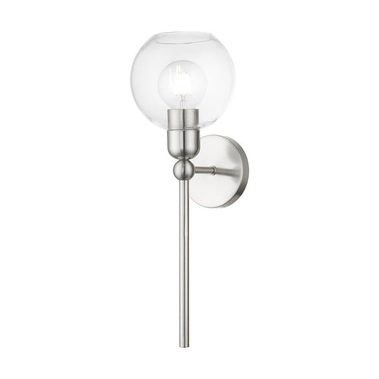 Livex Downtown 1 Light Sphere Single Sconce, Brushed Nickel/Clear