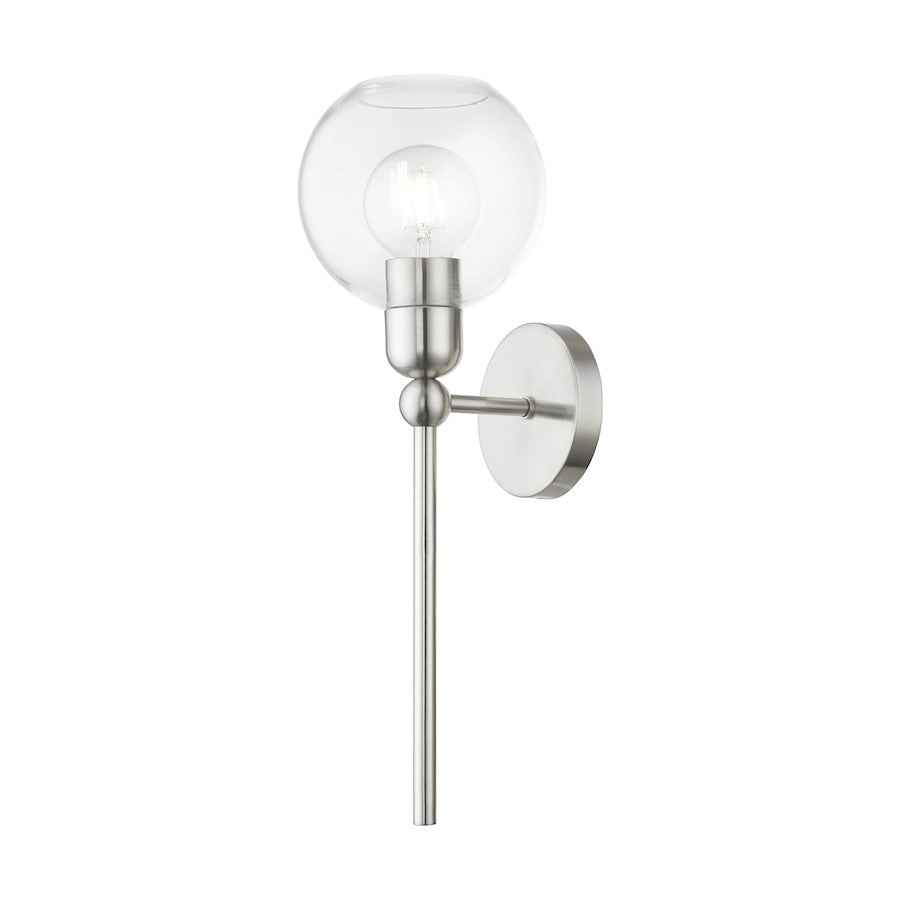 Livex Downtown 1 Light Sphere Single Sconce, Brushed Nickel/Clear
