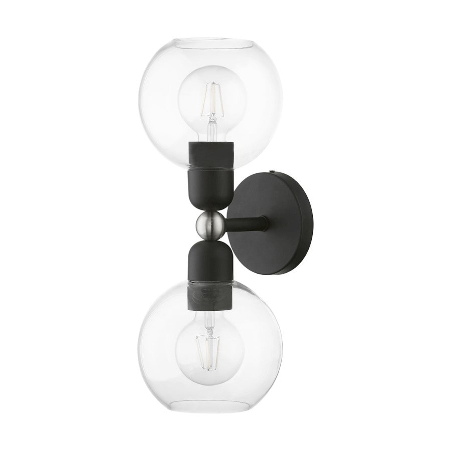 Livex Downtown 2 Light Sphere Vanity Sconce, BK/Brushed NK