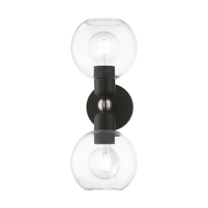 Livex Downtown 2 Light Sphere Vanity Sconce, BK/Brushed NK