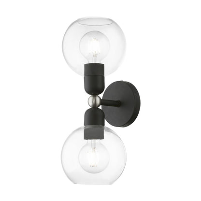Livex Downtown 2 Light Sphere Vanity Sconce, BK/Brushed NK