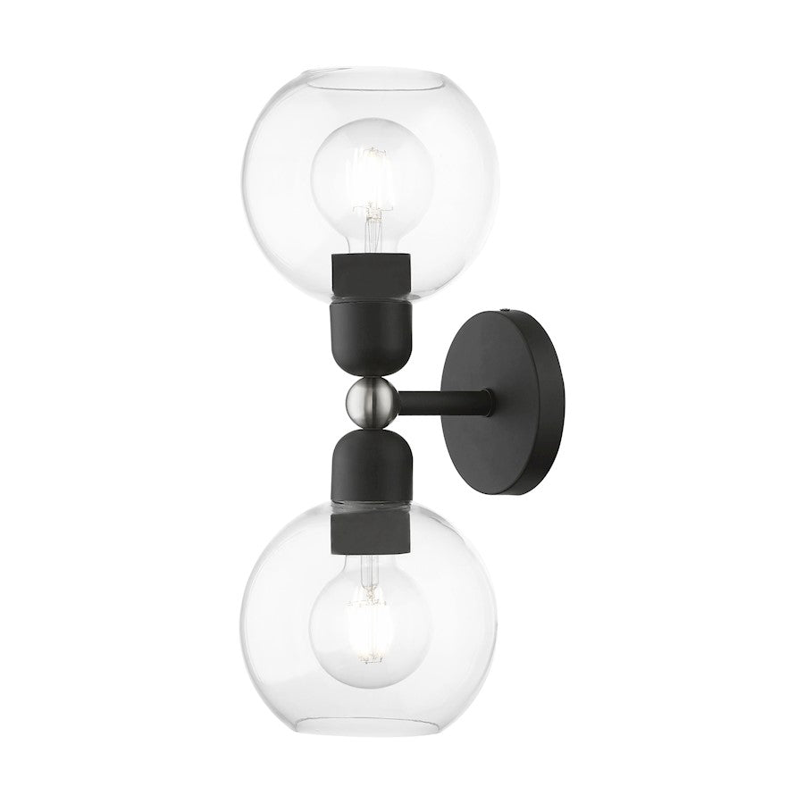 Livex Downtown 2 Light Sphere Vanity Sconce, BK/Brushed NK