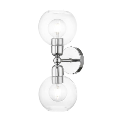 Livex Downtown 2 Light Sphere Vanity Sconce, Polished Chrome/Clear