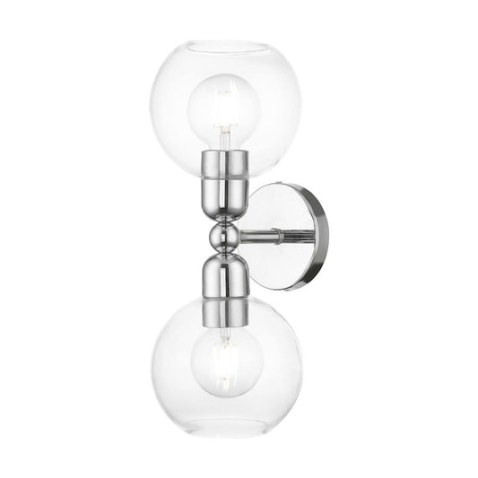 Livex Downtown 2 Light Sphere Vanity Sconce, Polished Chrome/Clear