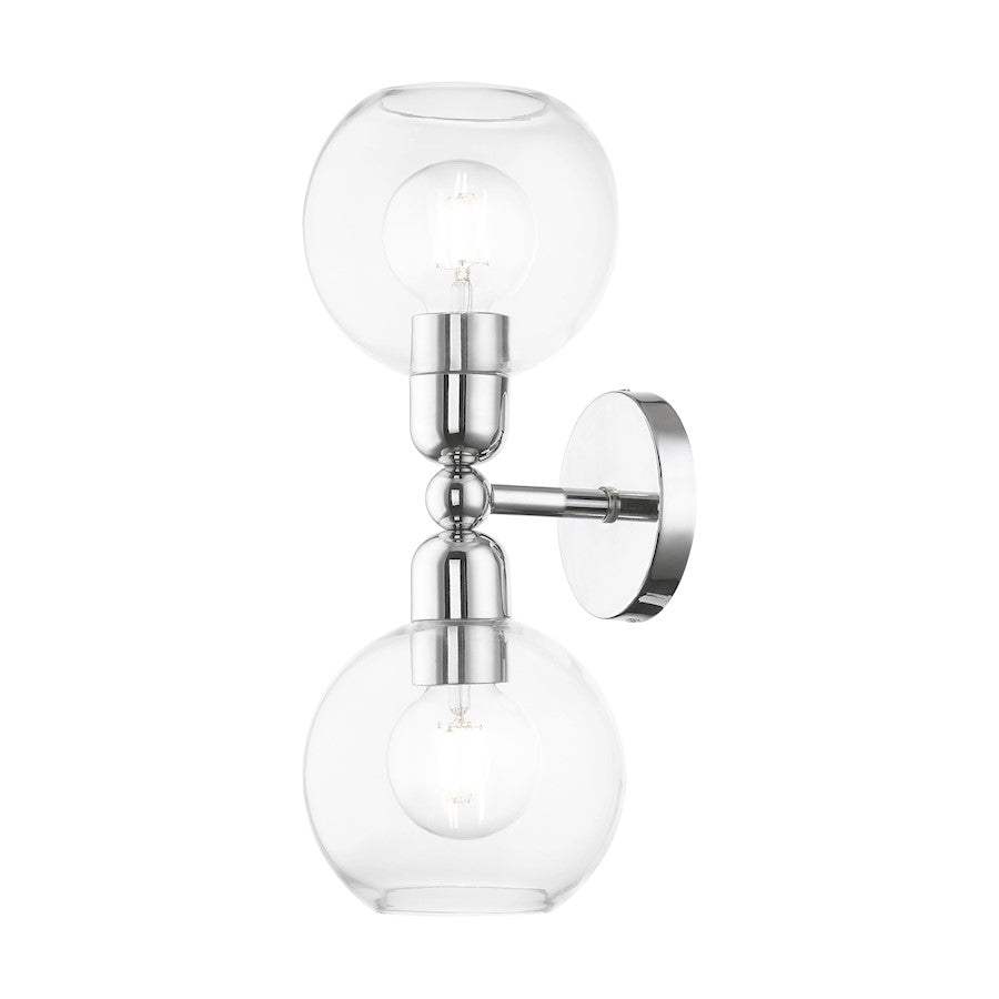 Livex Downtown 2 Light Sphere Vanity Sconce, Polished Chrome/Clear