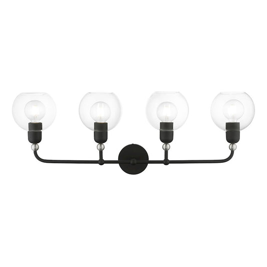 Livex Downtown 4 Light Large Sphere Vanity Sconce, Black/Nickel/Clear