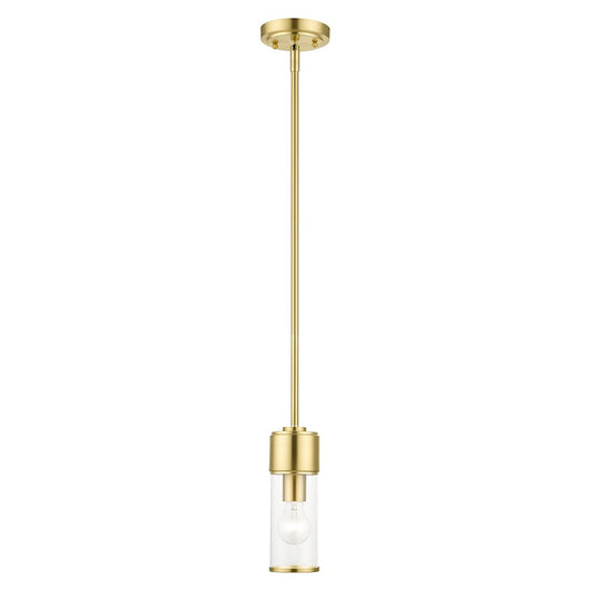 Livex Quincy 1 Light Mini Pendant, Satin Brass/Clear Glass