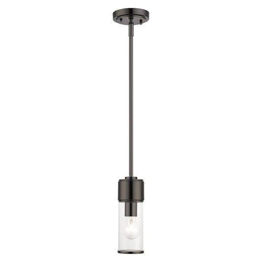 Livex Quincy 1 Light Mini Pendant, Black Chrome/Clear Glass