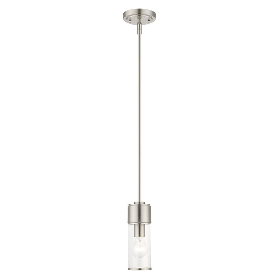 Livex Quincy 1 Light Mini Pendant, Brushed Nickel/Clear Glass
