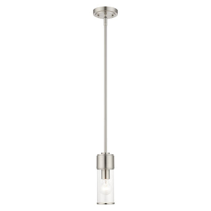 Livex Quincy 1 Light Mini Pendant, Brushed Nickel/Clear Glass