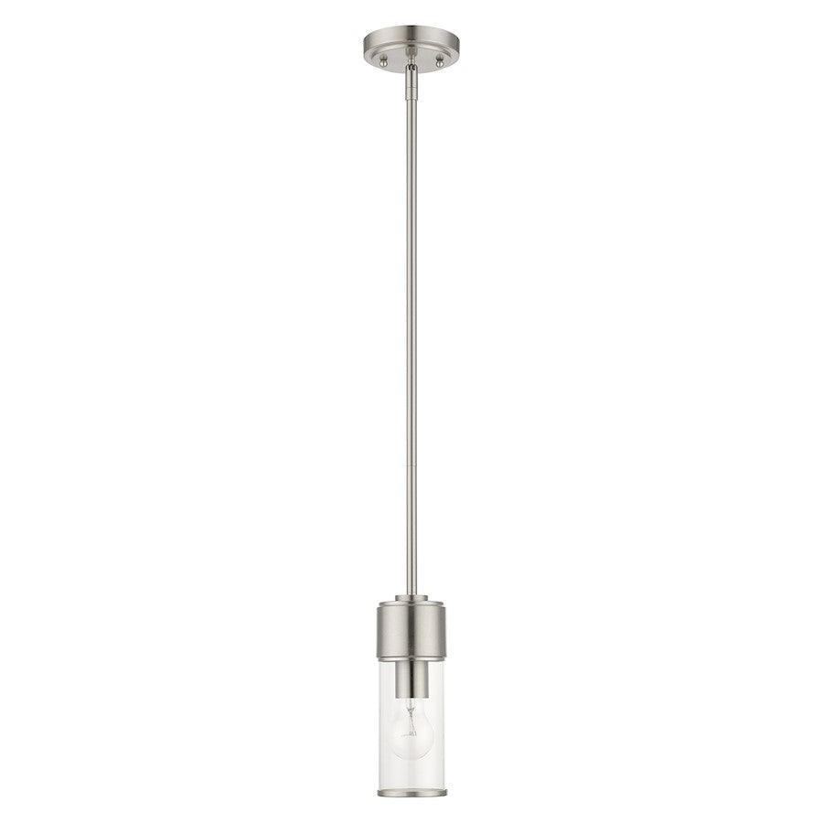 Livex Quincy 1 Light Mini Pendant, Brushed Nickel/Clear Glass