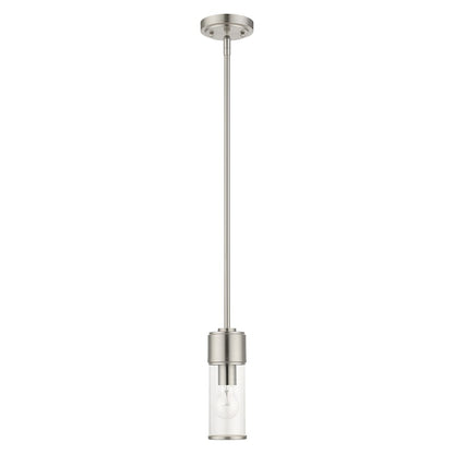 Livex Quincy 1 Light Mini Pendant, Brushed Nickel/Clear Glass