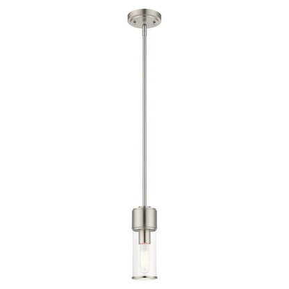 Livex Quincy 1 Light Mini Pendant, Brushed Nickel/Clear Glass