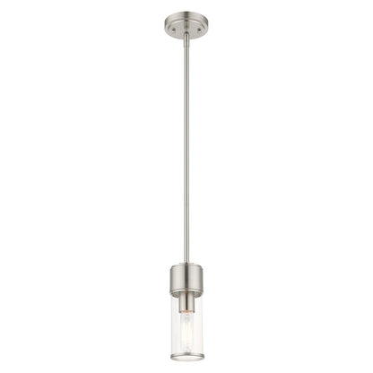 Livex Quincy 1 Light Mini Pendant, Brushed Nickel/Clear Glass
