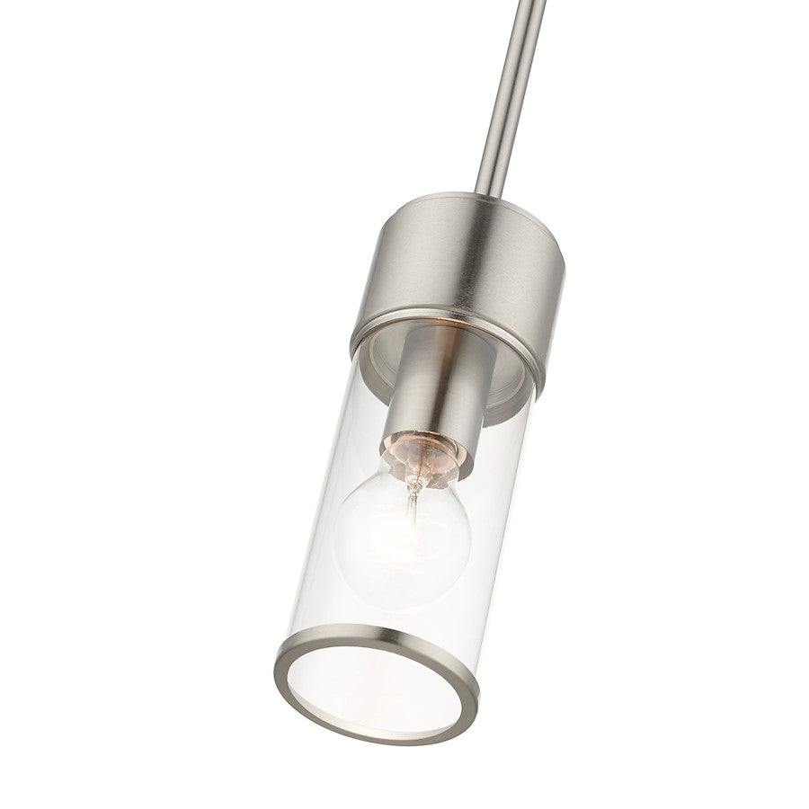 Livex Quincy 1 Light Mini Pendant, Brushed Nickel/Clear Glass