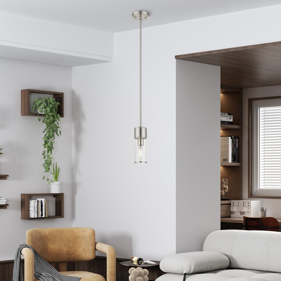 Livex Quincy 1 Light Mini Pendant, Brushed Nickel/Clear Glass