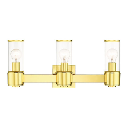 Livex Quincy 3 Light Vanity Sconce, Polished Brass/Clear Glass