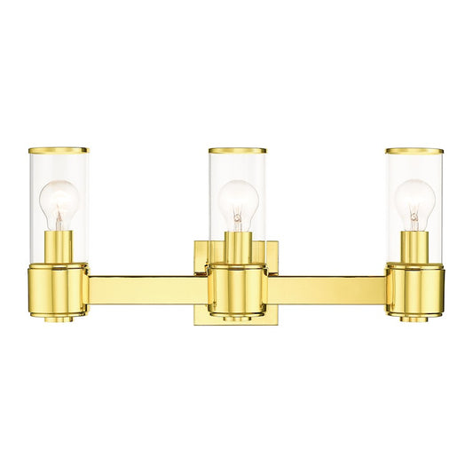 Livex Quincy 3 Light Vanity Sconce, Polished Brass/Clear Glass