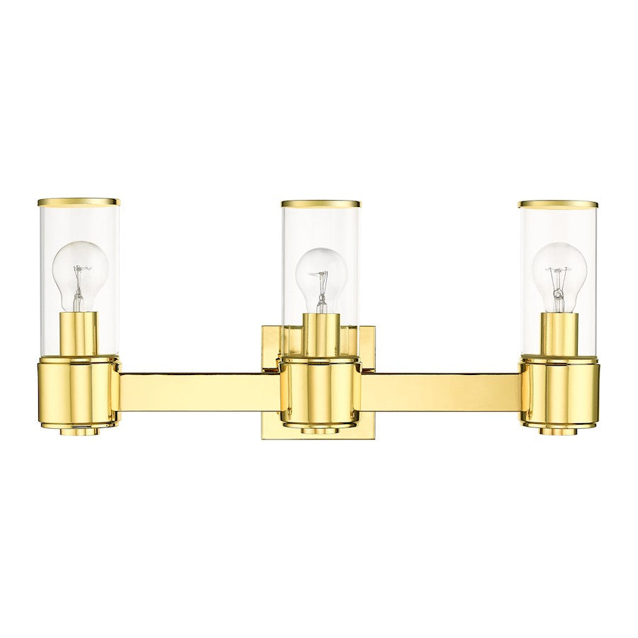 Livex Quincy 3 Light Vanity Sconce, Polished Brass/Clear Glass