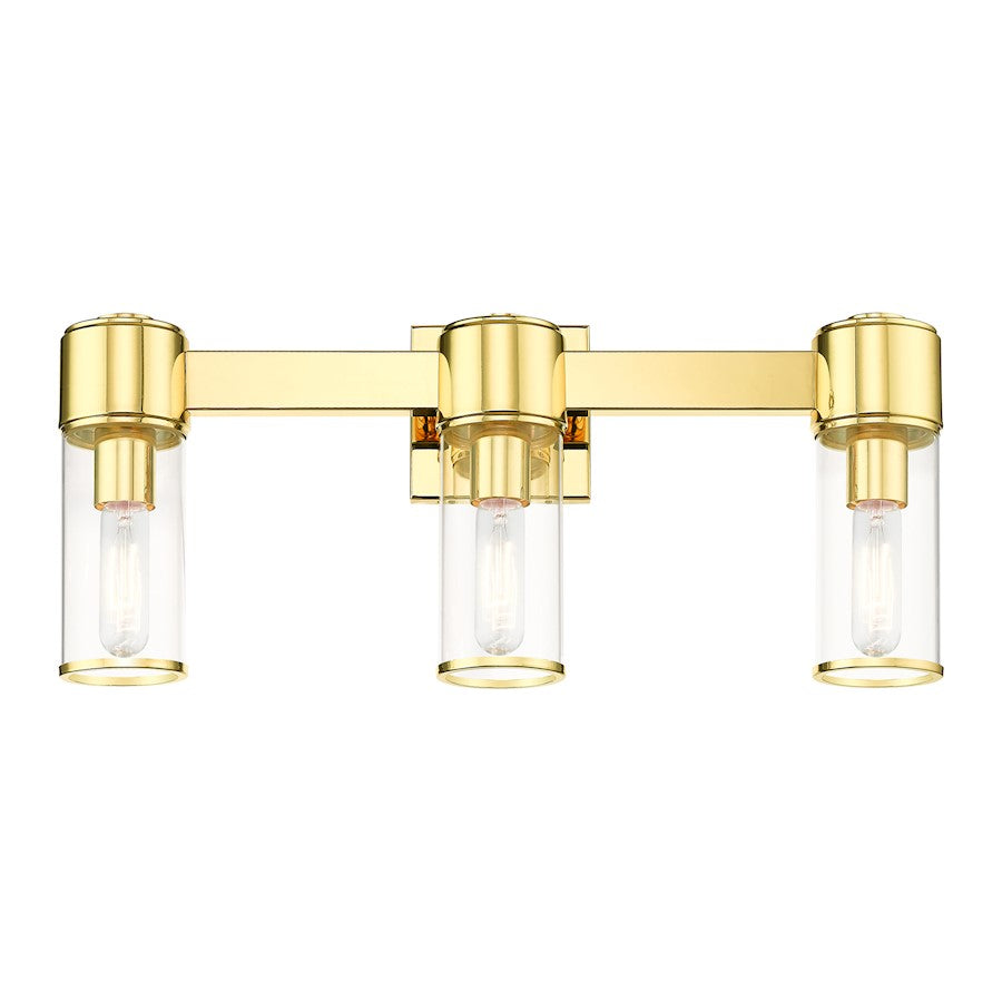 Livex Quincy 3 Light Vanity Sconce, Polished Brass/Clear Glass
