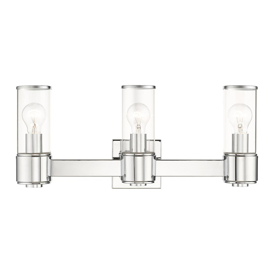 Livex Quincy 3 Light Vanity Sconce, Polished Chrome/Clear Glass