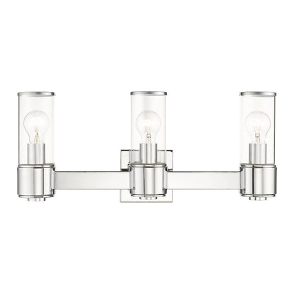 Livex Quincy 3 Light Vanity Sconce, Polished Chrome/Clear Glass