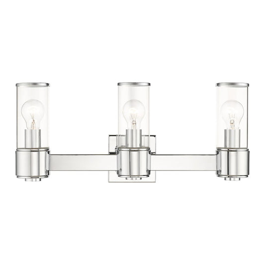 Livex Quincy 3 Light Vanity Sconce, Polished Chrome/Clear Glass