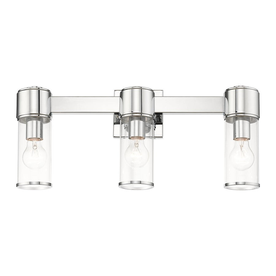 Livex Quincy 3 Light Vanity Sconce, Polished Chrome/Clear Glass