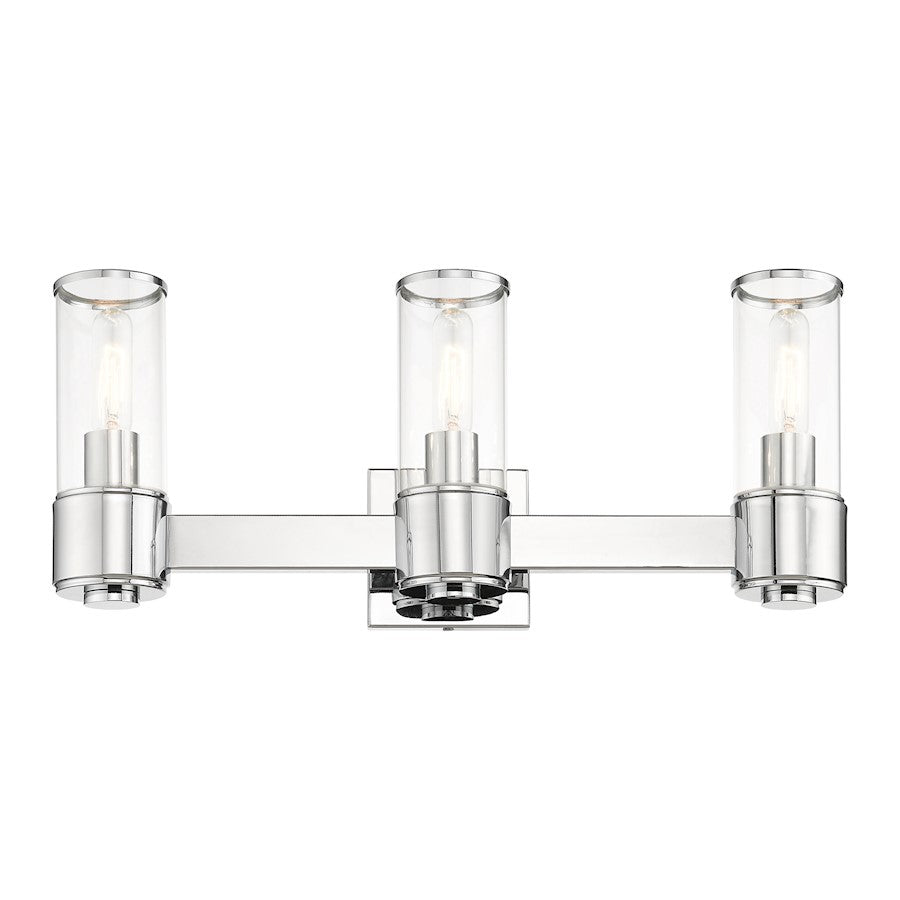 Livex Quincy 3 Light Vanity Sconce, Polished Chrome/Clear Glass