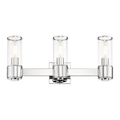 Livex Quincy 3 Light Vanity Sconce, Polished Chrome/Clear Glass