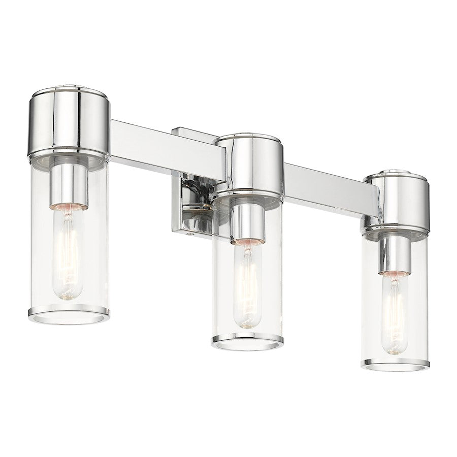 Livex Quincy 3 Light Vanity Sconce, Polished Chrome/Clear Glass