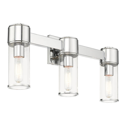 Livex Quincy 3 Light Vanity Sconce, Polished Chrome/Clear Glass
