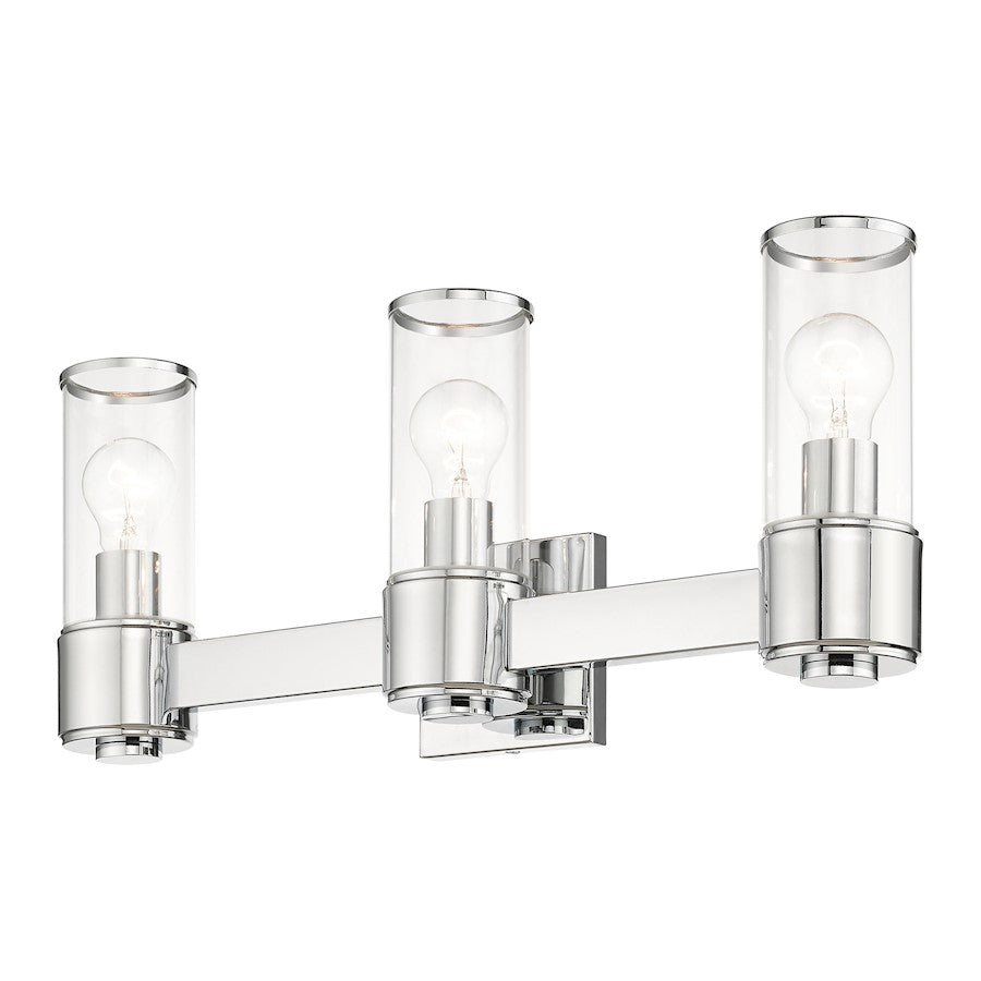 Livex Quincy 3 Light Vanity Sconce, Polished Chrome/Clear Glass