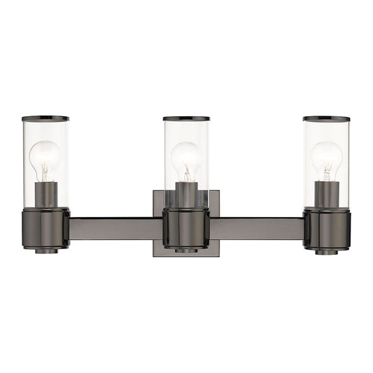 Livex Quincy 3 Light Vanity Sconce, Black Chrome/Clear Glass