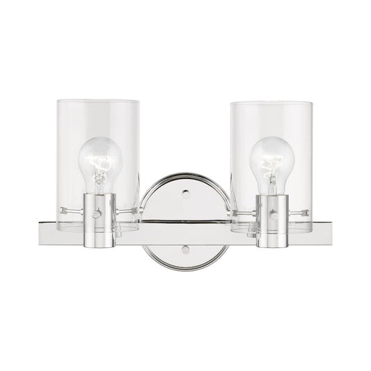Livex Munich 2 Light Vanity Sconce, Polished Chrome/Clear