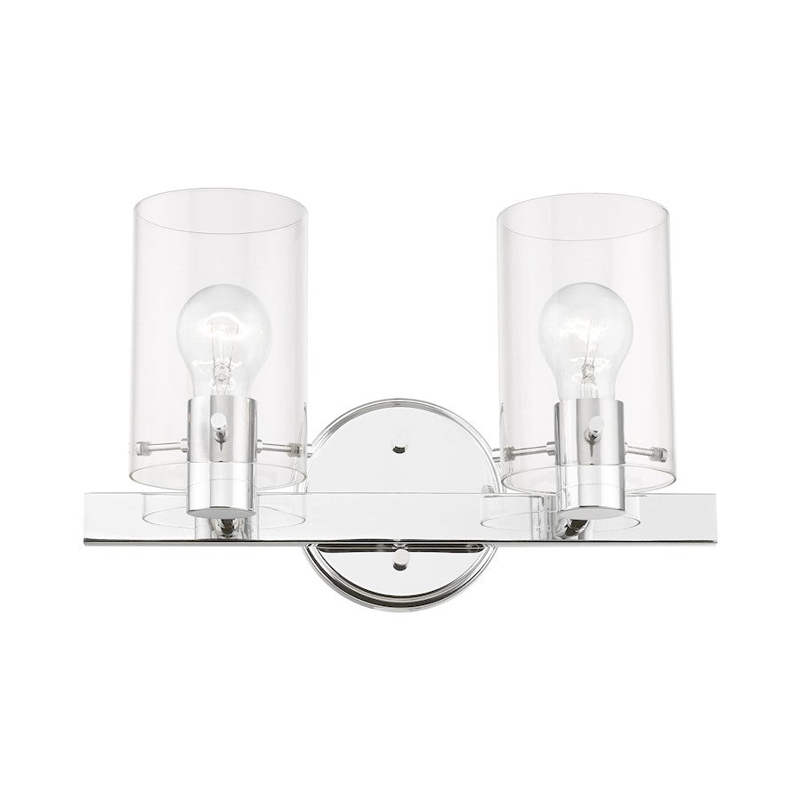 Livex Munich 2 Light Vanity Sconce, Polished Chrome/Clear
