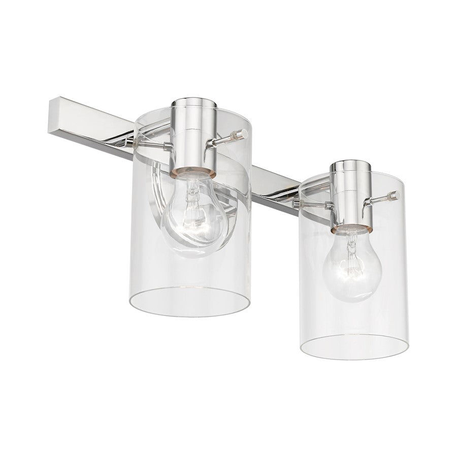 Livex Munich 2 Light Vanity Sconce, Polished Chrome/Clear