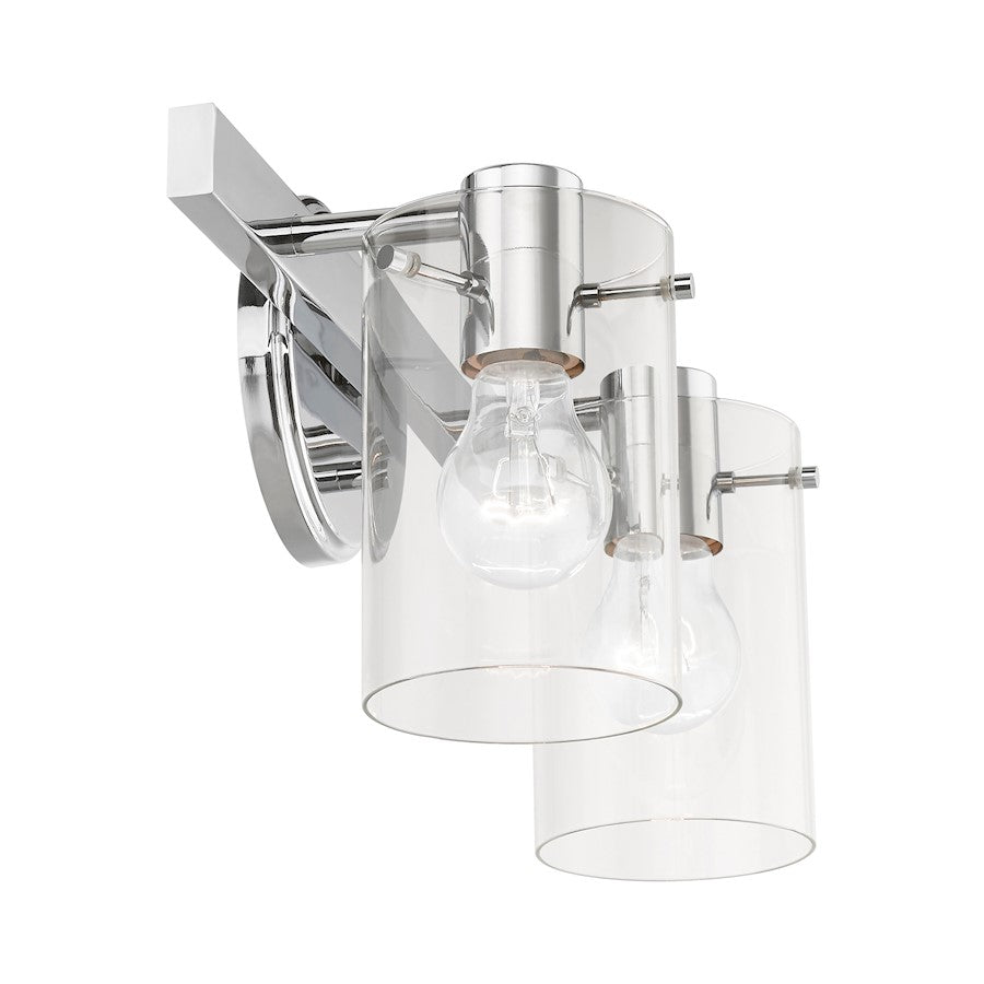 Livex Munich 2 Light Vanity Sconce, Polished Chrome/Clear