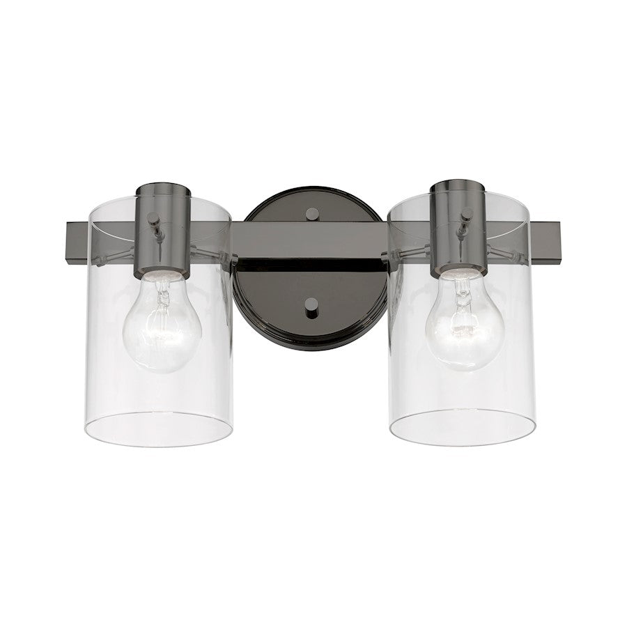 Livex Munich 2 Light Vanity Sconce, Black Chrome/Clear