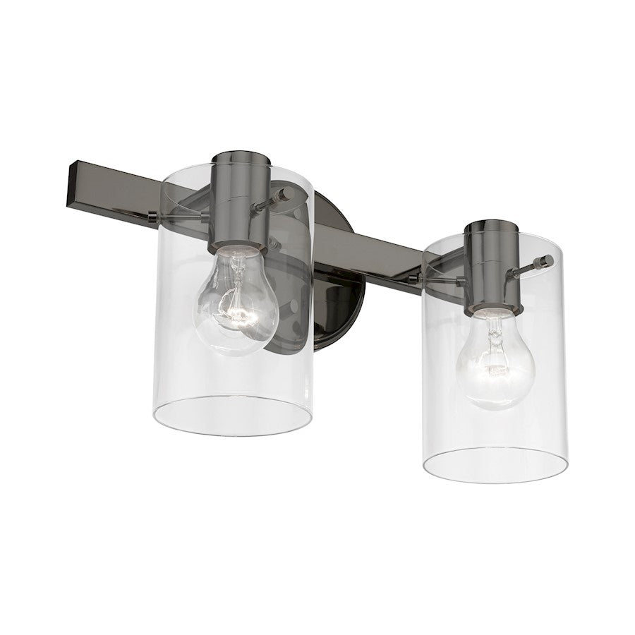 Livex Munich 2 Light Vanity Sconce, Black Chrome/Clear
