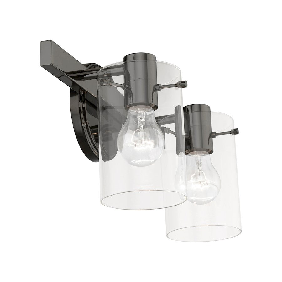 Livex Munich 2 Light Vanity Sconce, Black Chrome/Clear