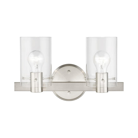 Livex Munich 2 Light Vanity Sconce, Brushed Nickel/Clear