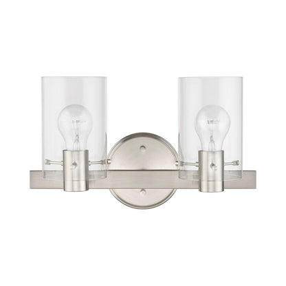 Livex Munich 2 Light Vanity Sconce, Brushed Nickel/Clear