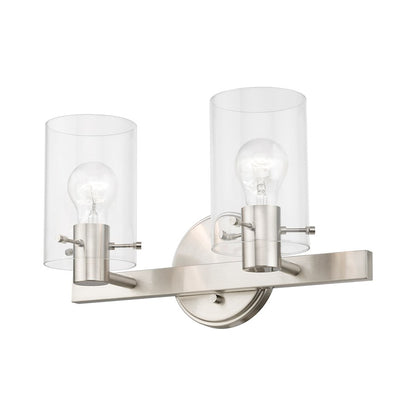 Livex Munich 2 Light Vanity Sconce, Brushed Nickel/Clear