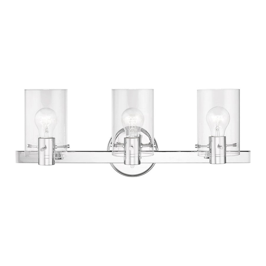 Livex Munich 3 Light Vanity Sconce, Polished Chrome/Clear