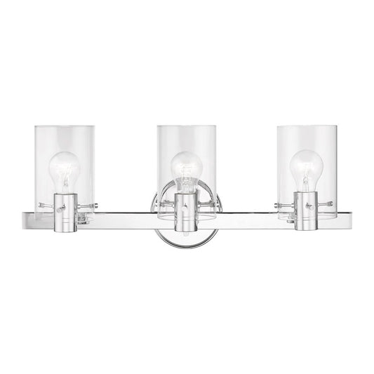 Livex Munich 3 Light Vanity Sconce, Polished Chrome/Clear
