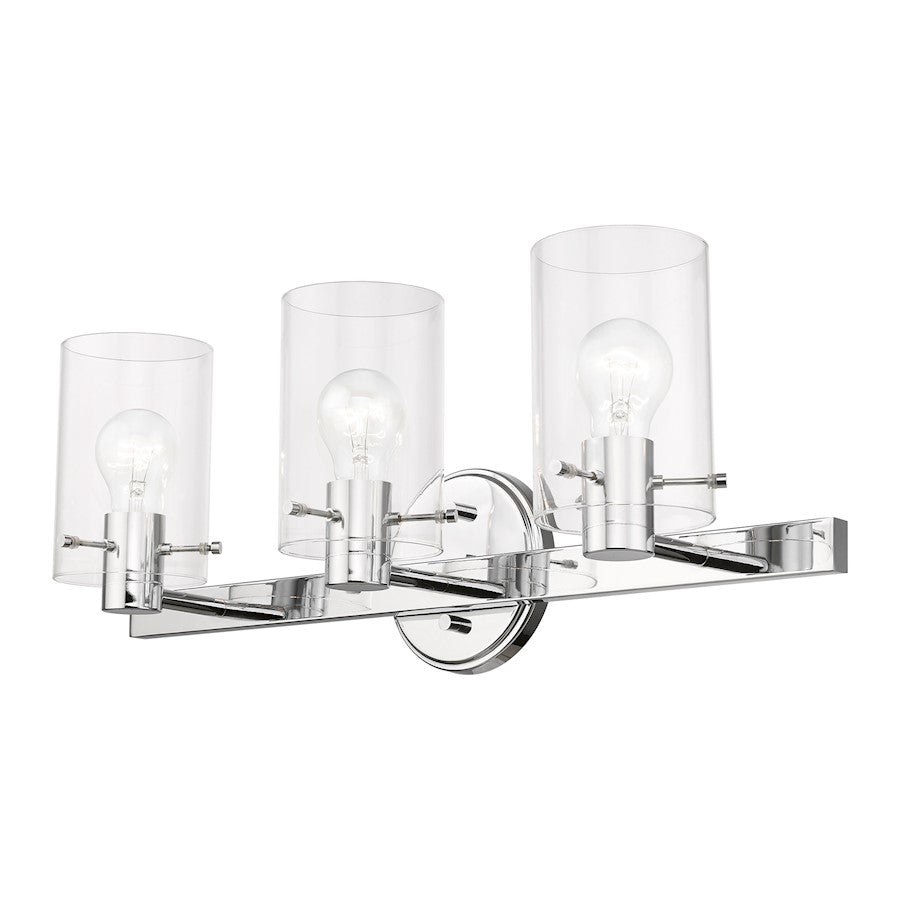 Livex Munich 3 Light Vanity Sconce, Polished Chrome/Clear