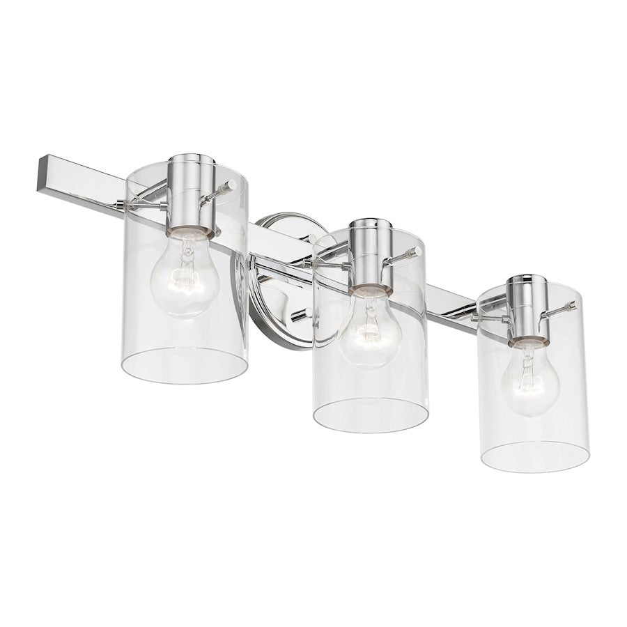 Livex Munich 3 Light Vanity Sconce, Polished Chrome/Clear