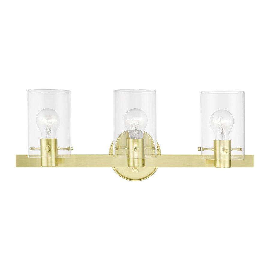 Livex Munich 3 Light Vanity Sconce, Satin Brass/Clear