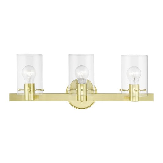 Livex Munich 3 Light Vanity Sconce, Satin Brass/Clear